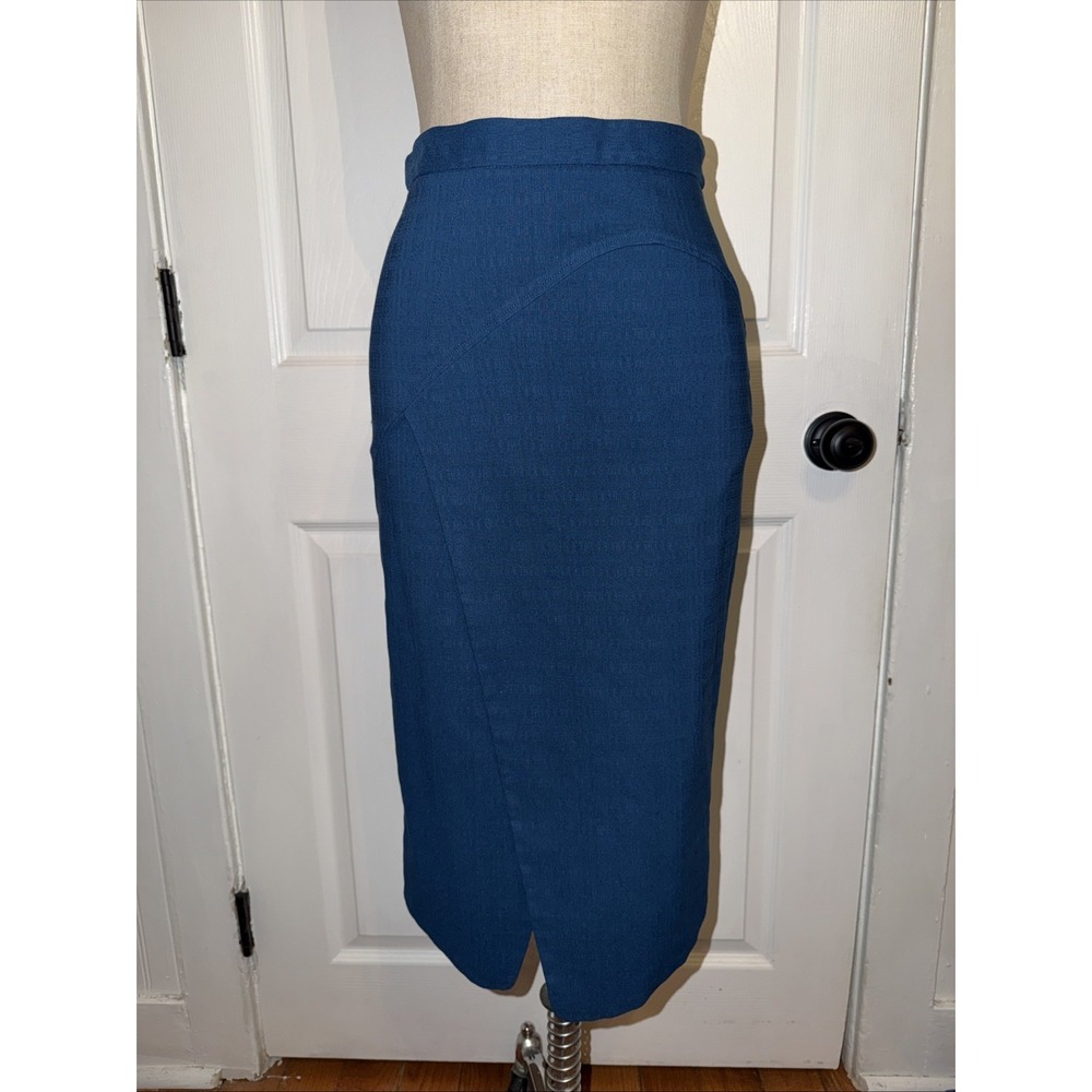 ZAC Zac Posen Women's Blue Asemetrical Pencil Skirt Size 4 USA Midi 27in